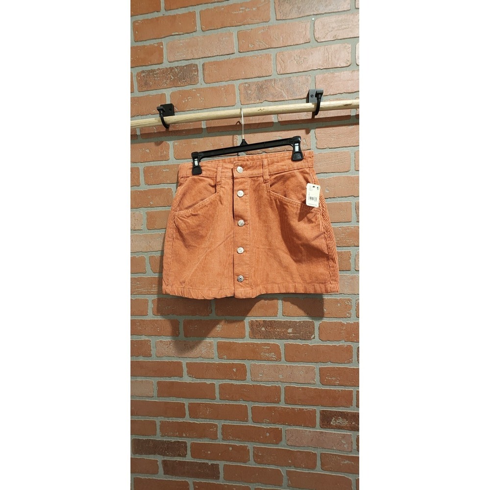Free People Corduroy Mini Skirt Burnt Orange Button Front A-Line Size 4 sku18 - Picture 7 of 13